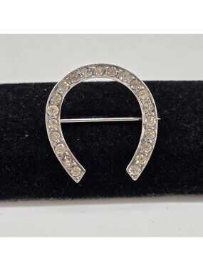 Vintage Horseshoe Brooch Sterling Rhinestones Charm Jewelry Gift Accessory